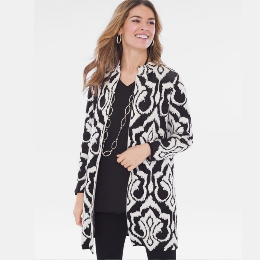 Chico's Black and White Patterned Cardigan